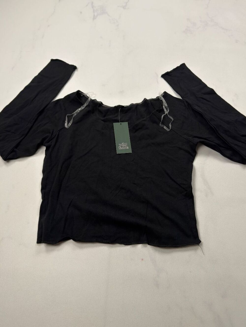 Wild Fable Blouse Black Off Shoulder Long Sleeve Stretch - Womens M NWT